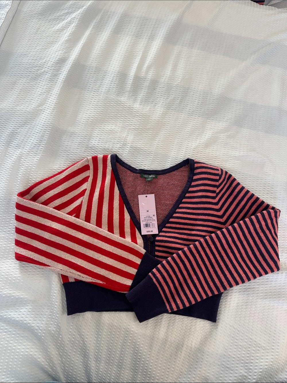 wild fable Red and Pink Striped Cropped V-Neck Sweater